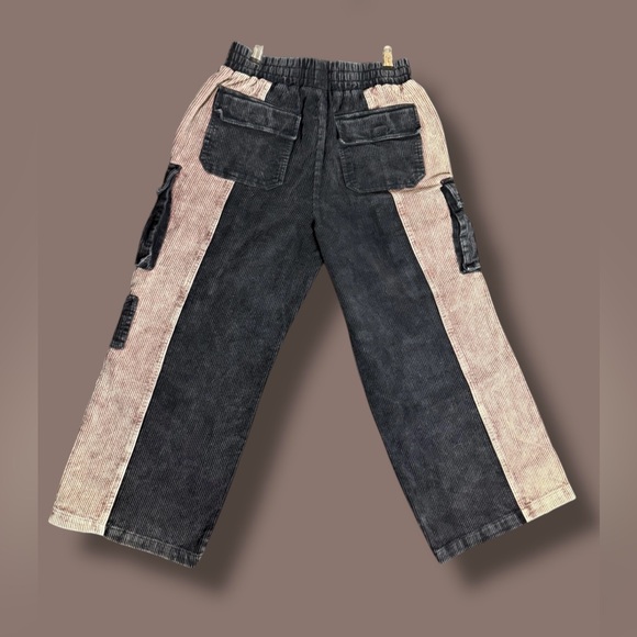 Stoosh Black and Tan Corduroy Color Block Cargo Pants - Picture 2 of 10